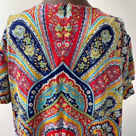 J. Mcglaughlin Catalina Shift Dress Shortsleeves Paisley Floral Red Yellow XL - Picture 7 of 9